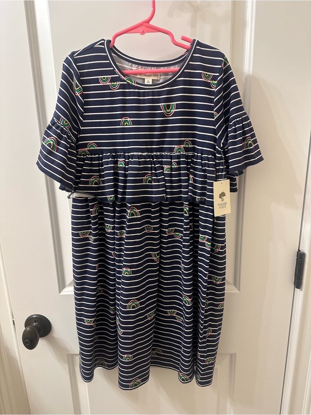 Tucker + Tate Navy Striped Dress with Rainbow Motifs